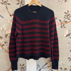 Veronica Beard Boyd Cotton Sweater, Medium, Navy and Red Striped, Crewneck